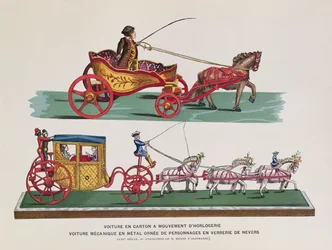 Mechanische Kutsche, Figuren und Pferde aus Histoire des Jouets von Henri d